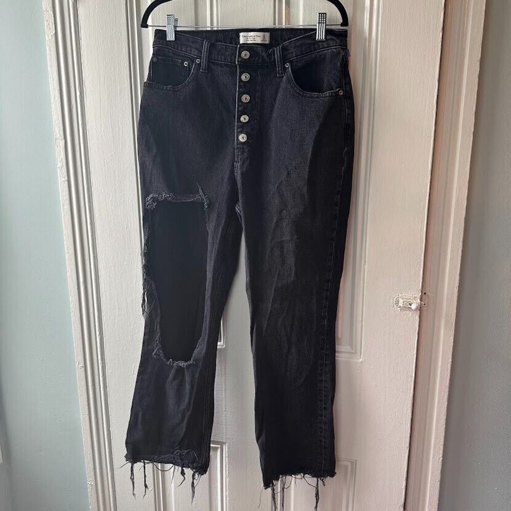 Abercrombie & Fitch Jeans Womens 31/12L Black High Rise Distressed Kick Flare